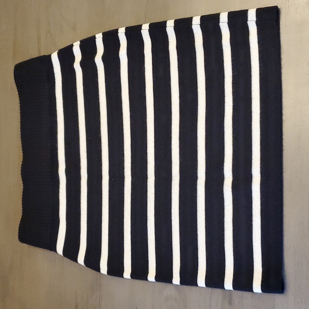 LOFT Black and White Wool Blend Wide Stripe Skirt, XS